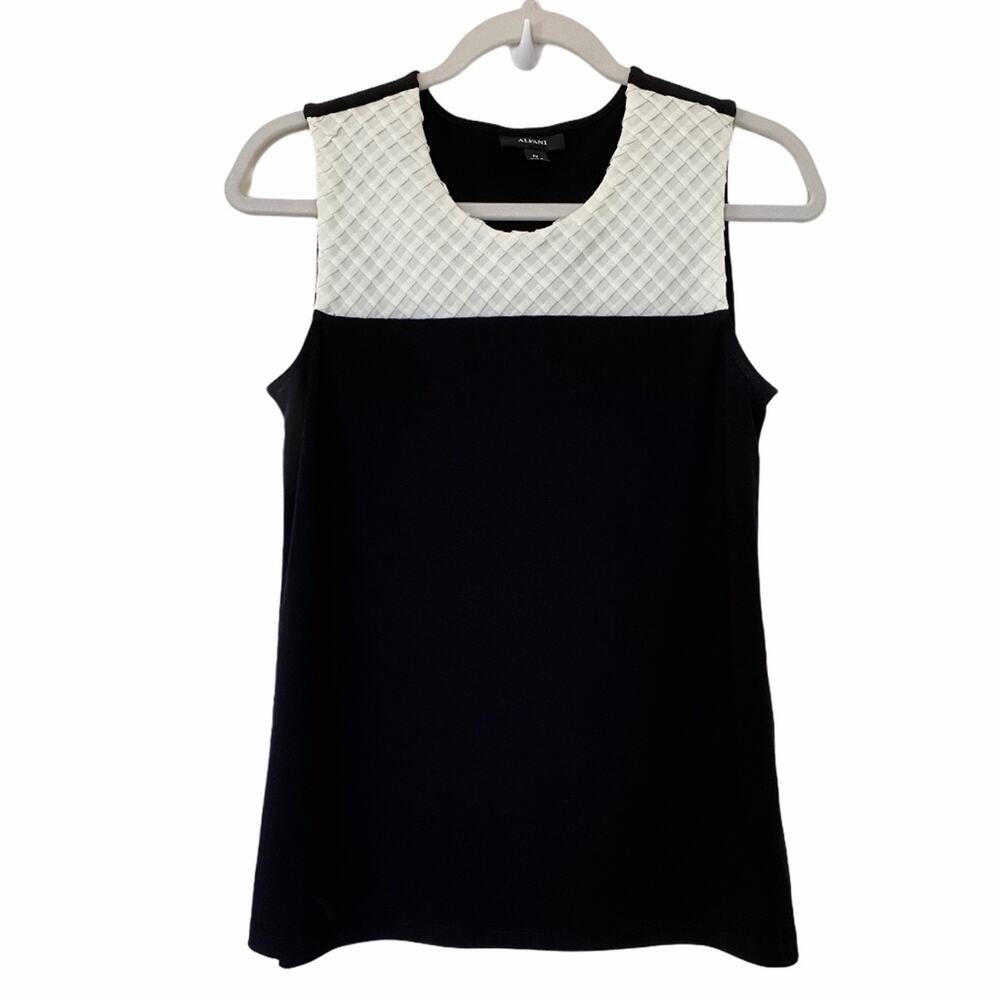 Alfani Sleeveless Tank Top Black with White Yoke Size Petite Small